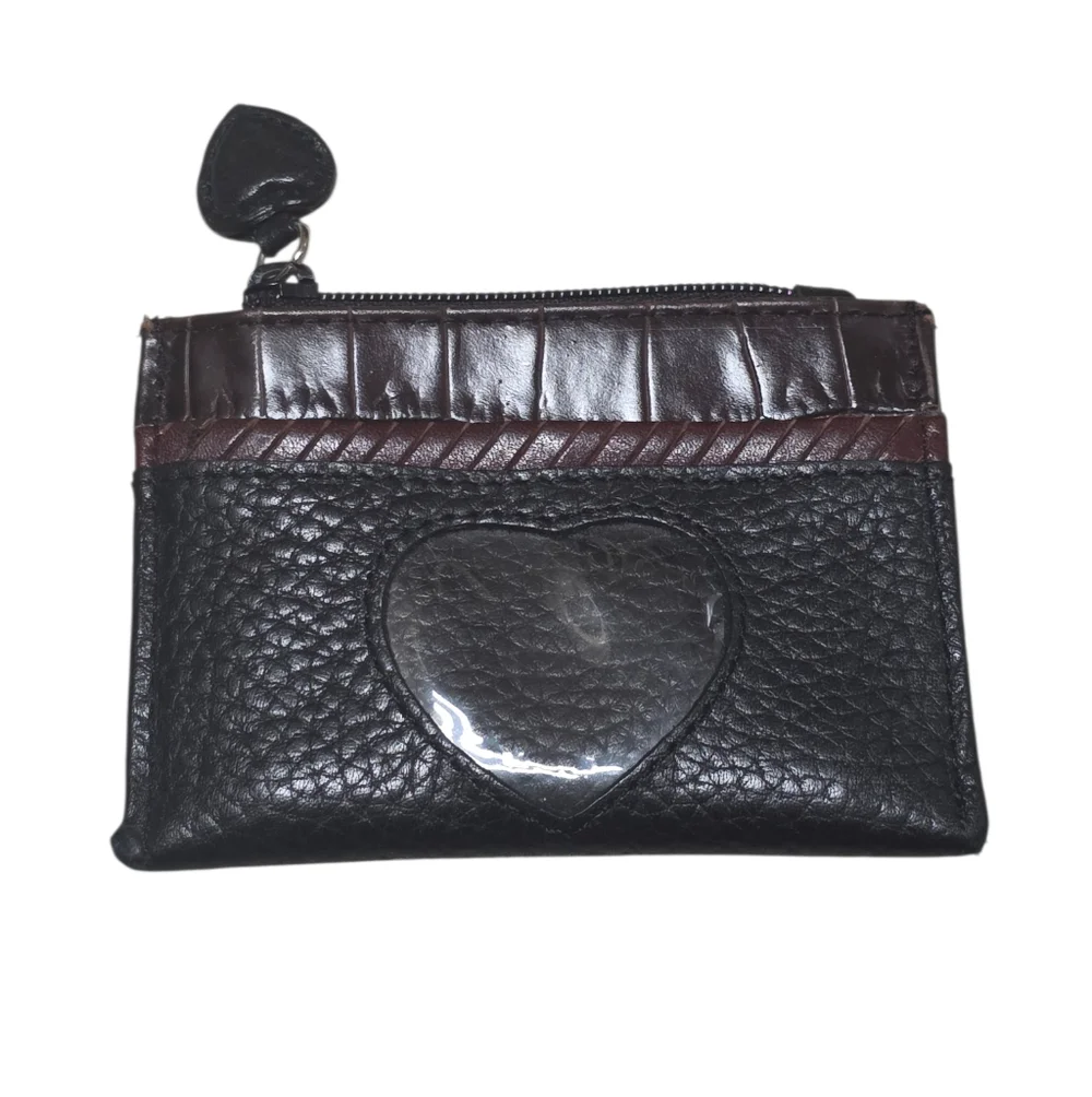 Brighton Two Toned Leather Zipper Coin Pouch With Heart Detail